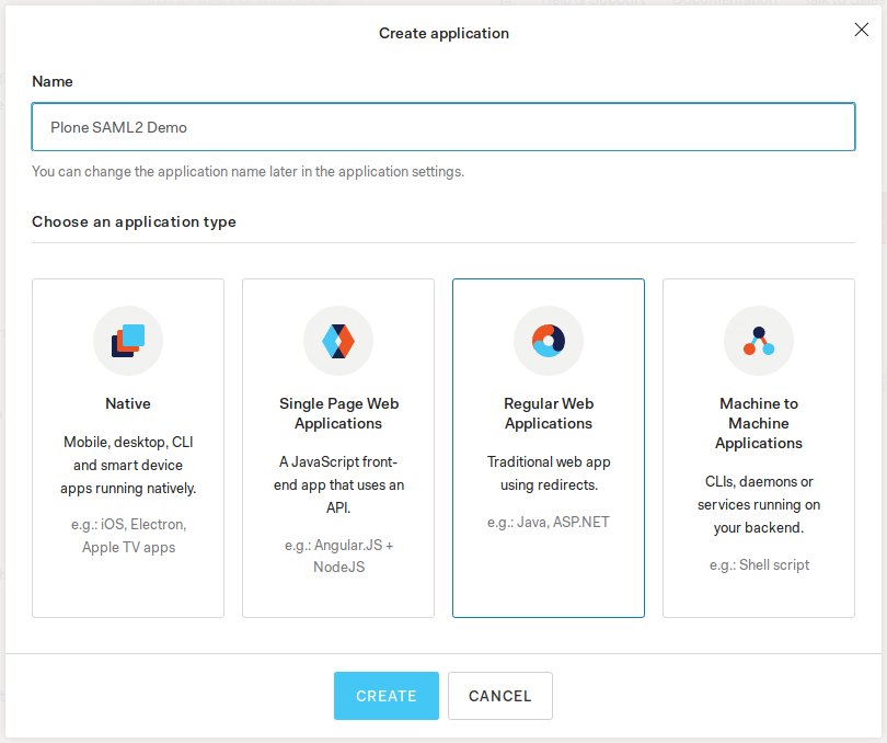 Create application in Auth0 dashboard