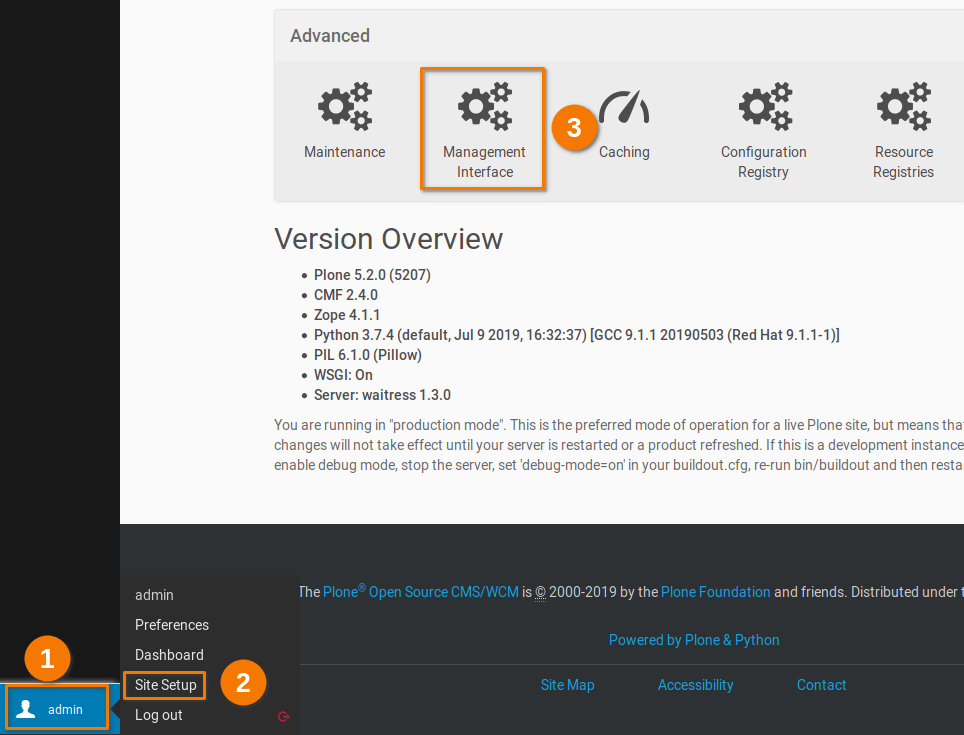 Plone Management interface