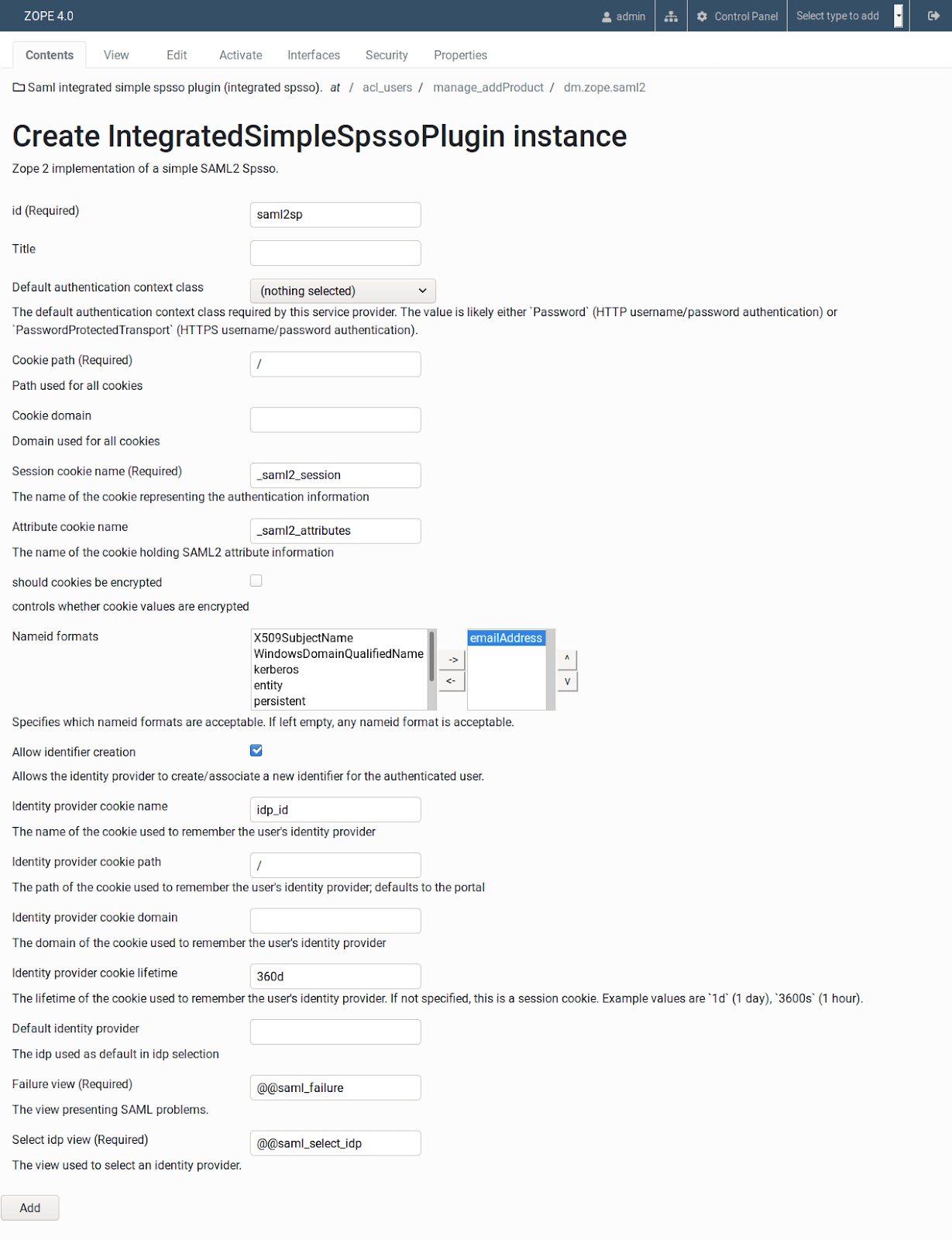 Saml integrated simple spsso plugin values