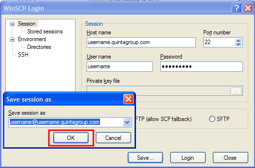 Save new WinSCP Login