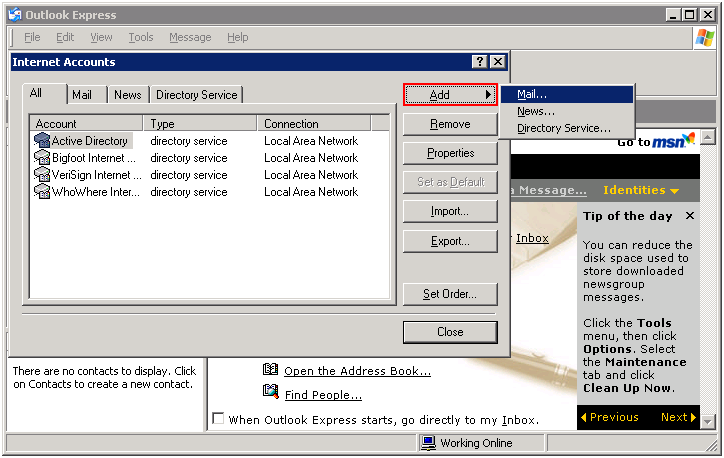 Outlook Express Add Mail