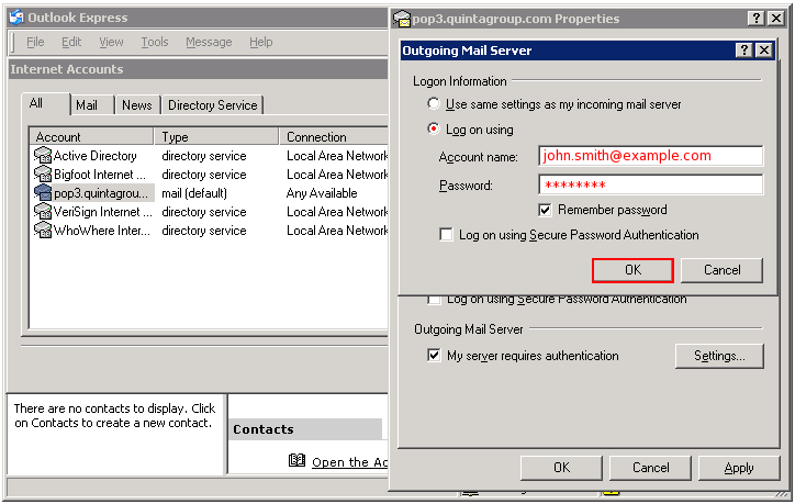 Outlook Express logon info