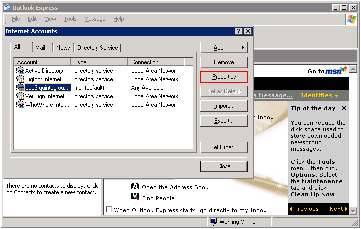 Outlook Express Secure protocol