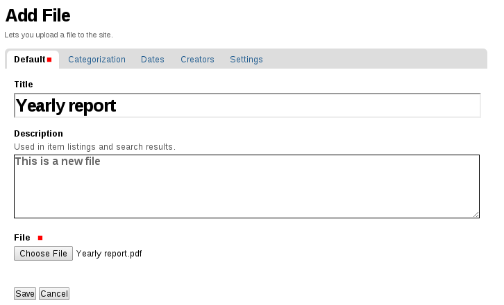 Form of adding files to Plone