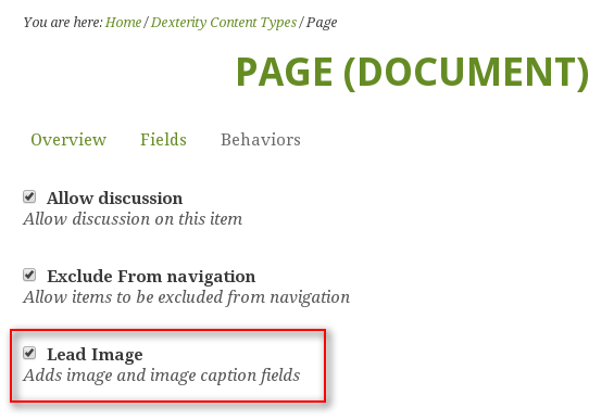 Green Bean Plone theme lead image behavior