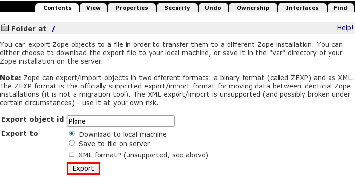 plone zexp Export Step 2