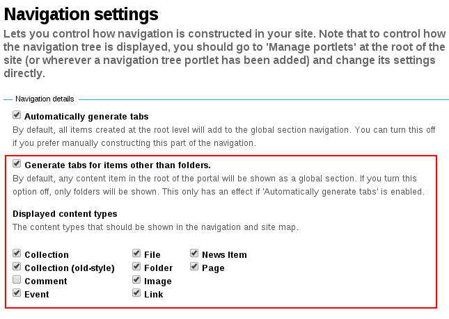 Displayed content type