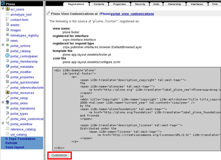 Publisher's Plone theme Footer customization in ZMI