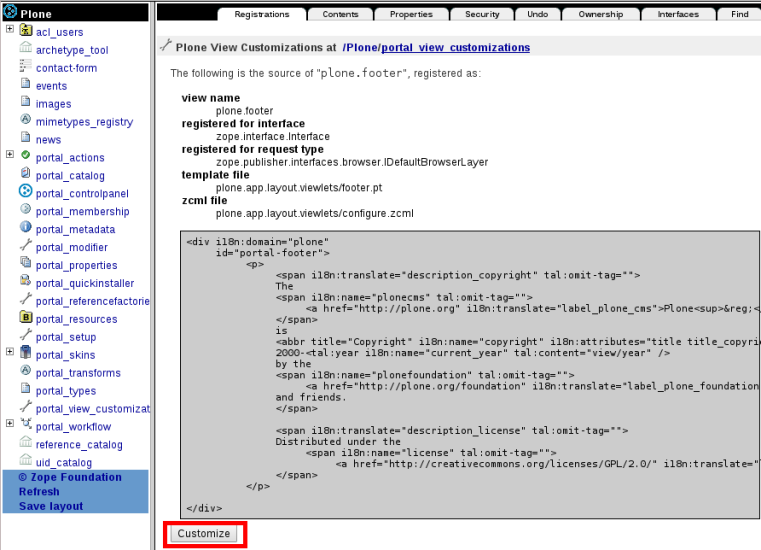 Sliced Plone theme Footer customization in ZMI